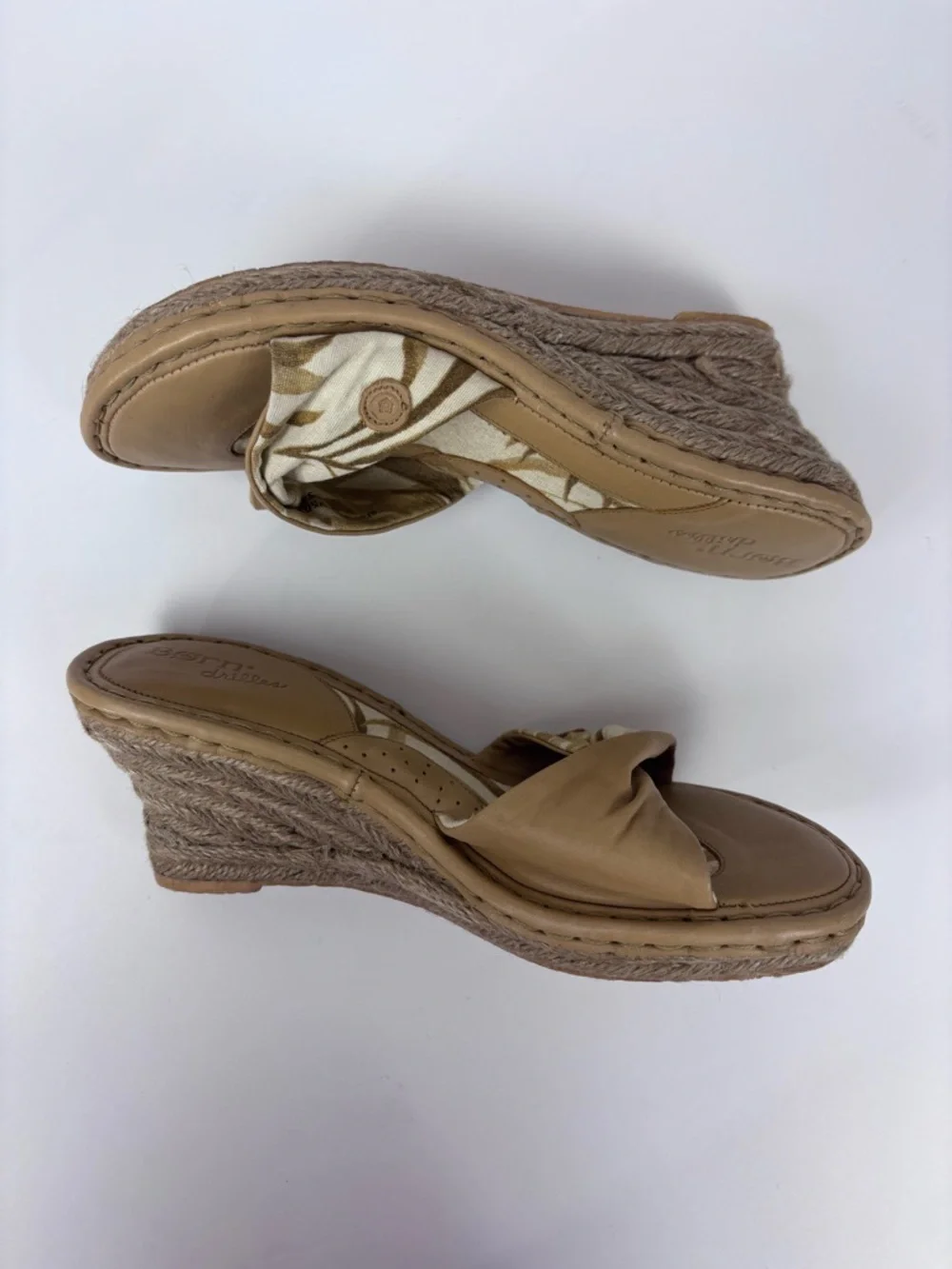 Born Drilles Espadrille Wedge Slide Sandals Leather Fabric Boho Slip-On Tan 8 - Picture 7 of 16